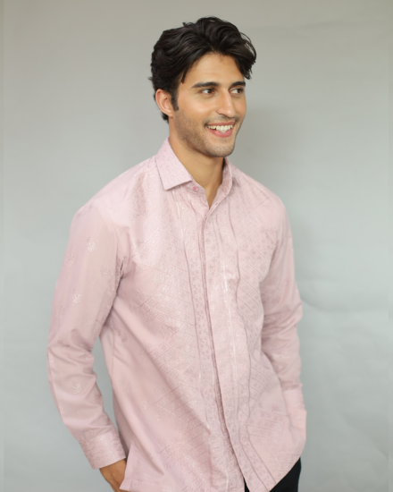 Men Embroidery Shirt Nude