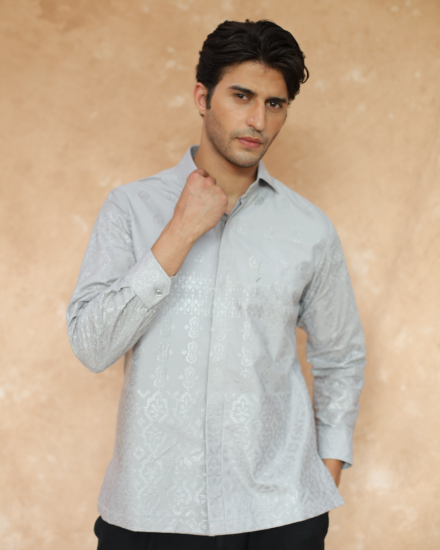 Men Embroidery Shirt Ivory