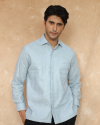 Men Embroidery Shirt Soft Blue